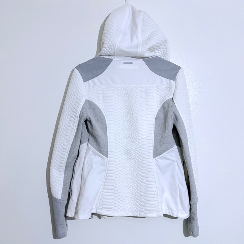 Blanc Noir Croc Jacquard Mixed Knit Hooded Track Asymmetrical Hoodie Jacket - Picture 5 of 16